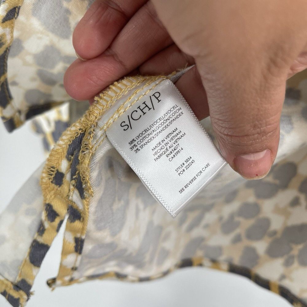 Cabi S Button Down Shirt Womens Grey Yellow Abstract Leopard Print Blouse - Picture 4 of 7